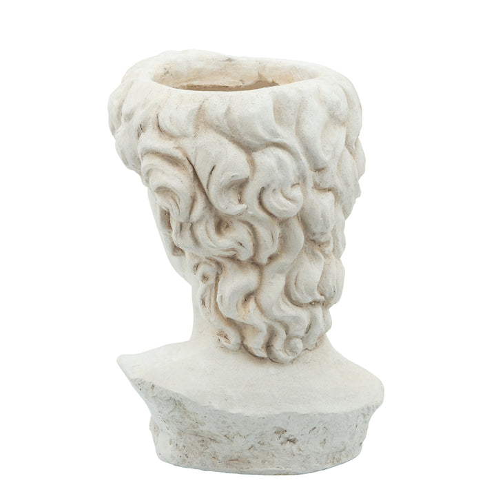 RESIN, 13"H GREEK GOD HEAD PLANTER, ANTIQUE WHITE