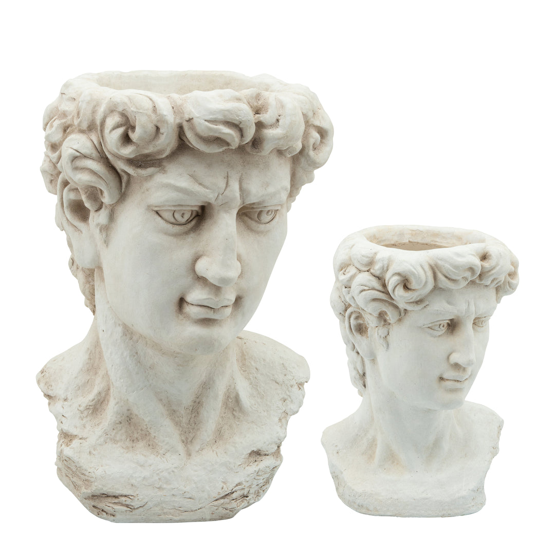 RESIN, 13"H GREEK GOD HEAD PLANTER, ANTIQUE WHITE