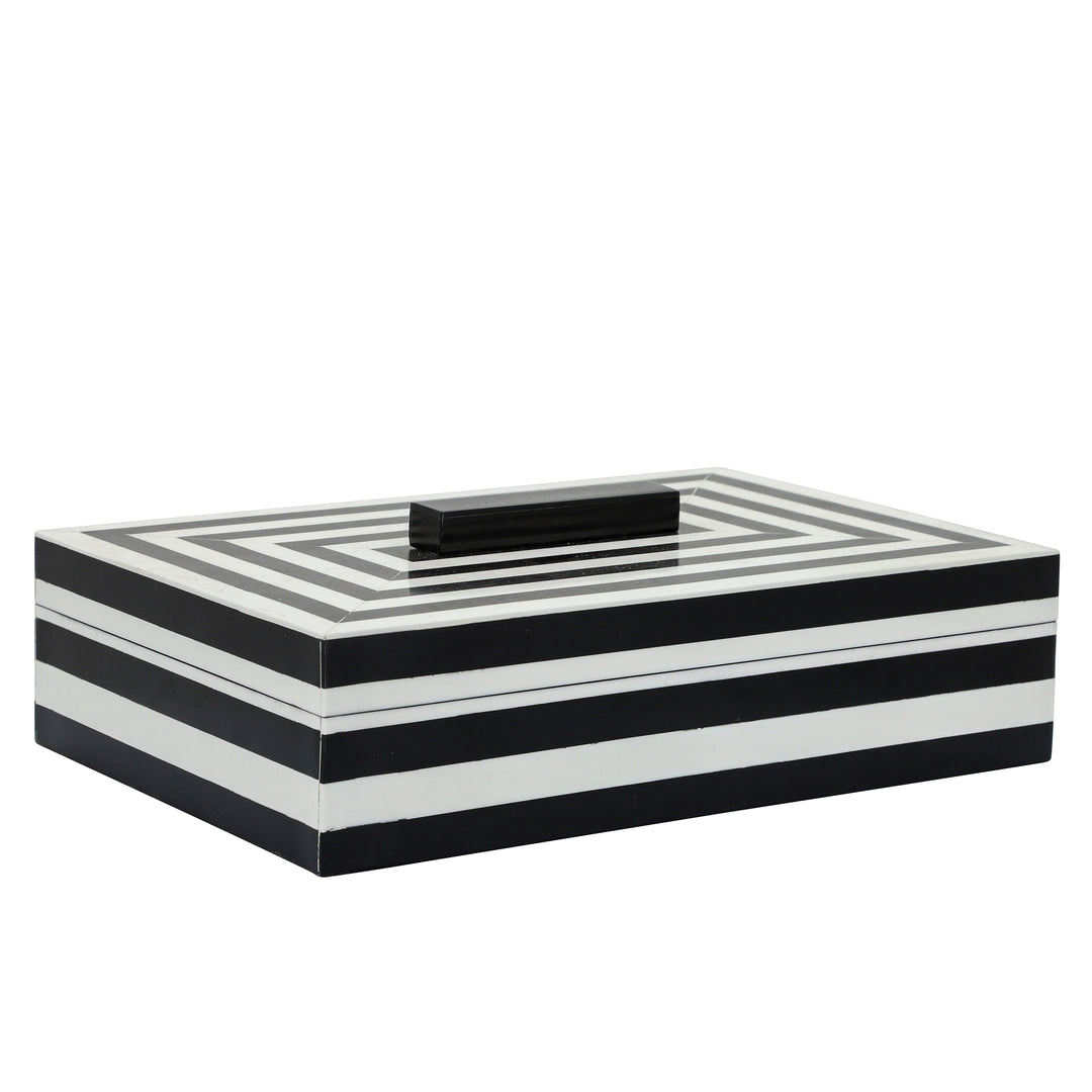 RESIN S/2 STRIPE BOXES, BLACK/WHITE