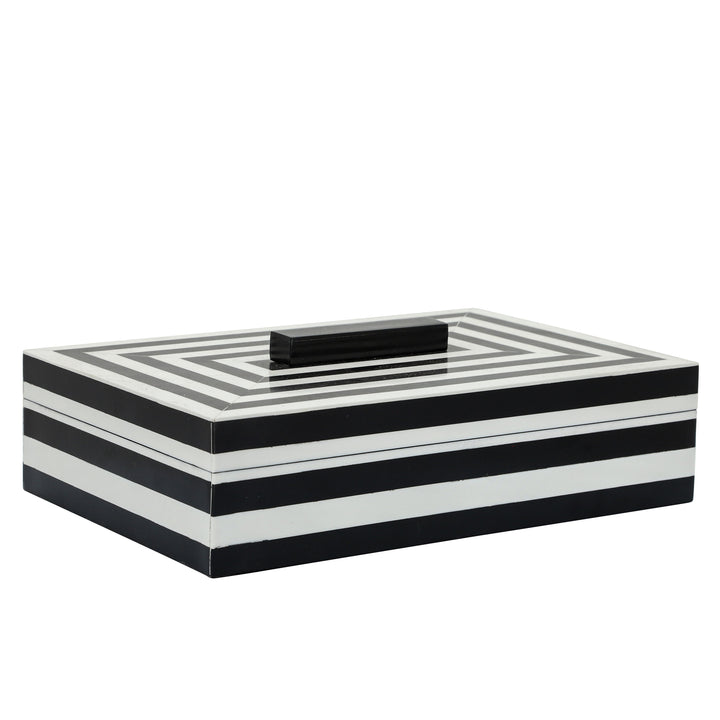 RESIN S/2 STRIPE BOXES, BLACK/WHITE