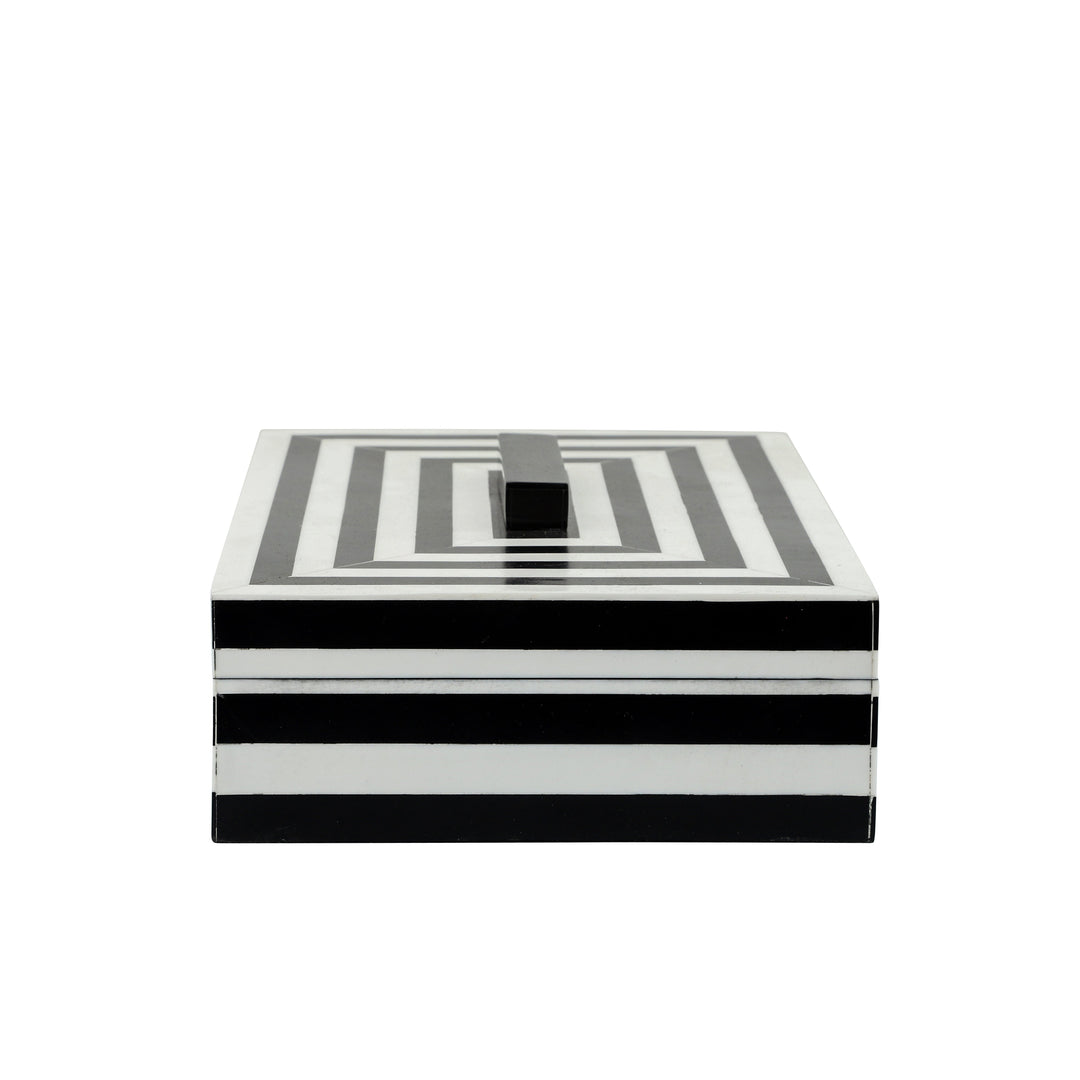 RESIN S/2 STRIPE BOXES, BLACK/WHITE