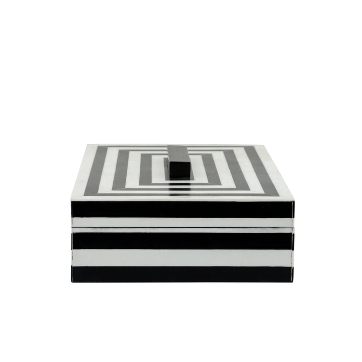 RESIN S/2 STRIPE BOXES, BLACK/WHITE