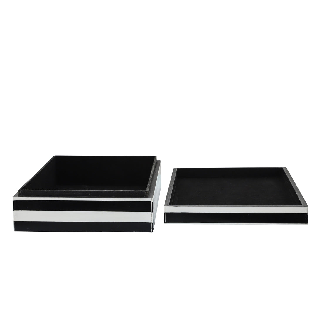RESIN S/2 STRIPE BOXES, BLACK/WHITE