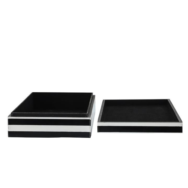 RESIN S/2 STRIPE BOXES, BLACK/WHITE