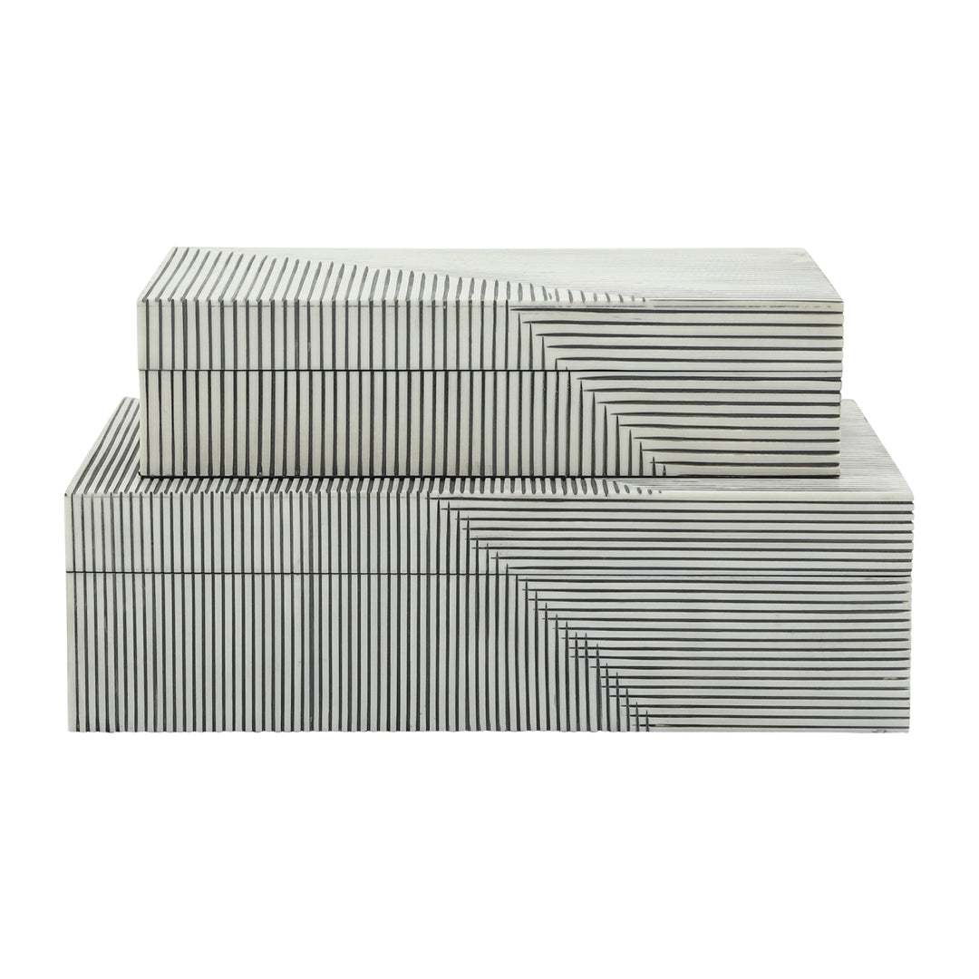 RESIN S/2 RIDGED BOXES, WHITE