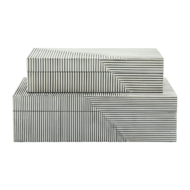 RESIN S/2 RIDGED BOXES, WHITE