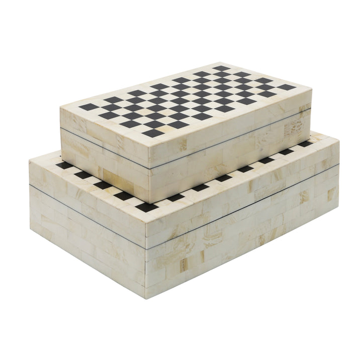 RESIN S/2 CHECKERED BOXES, BLACK/WHITE