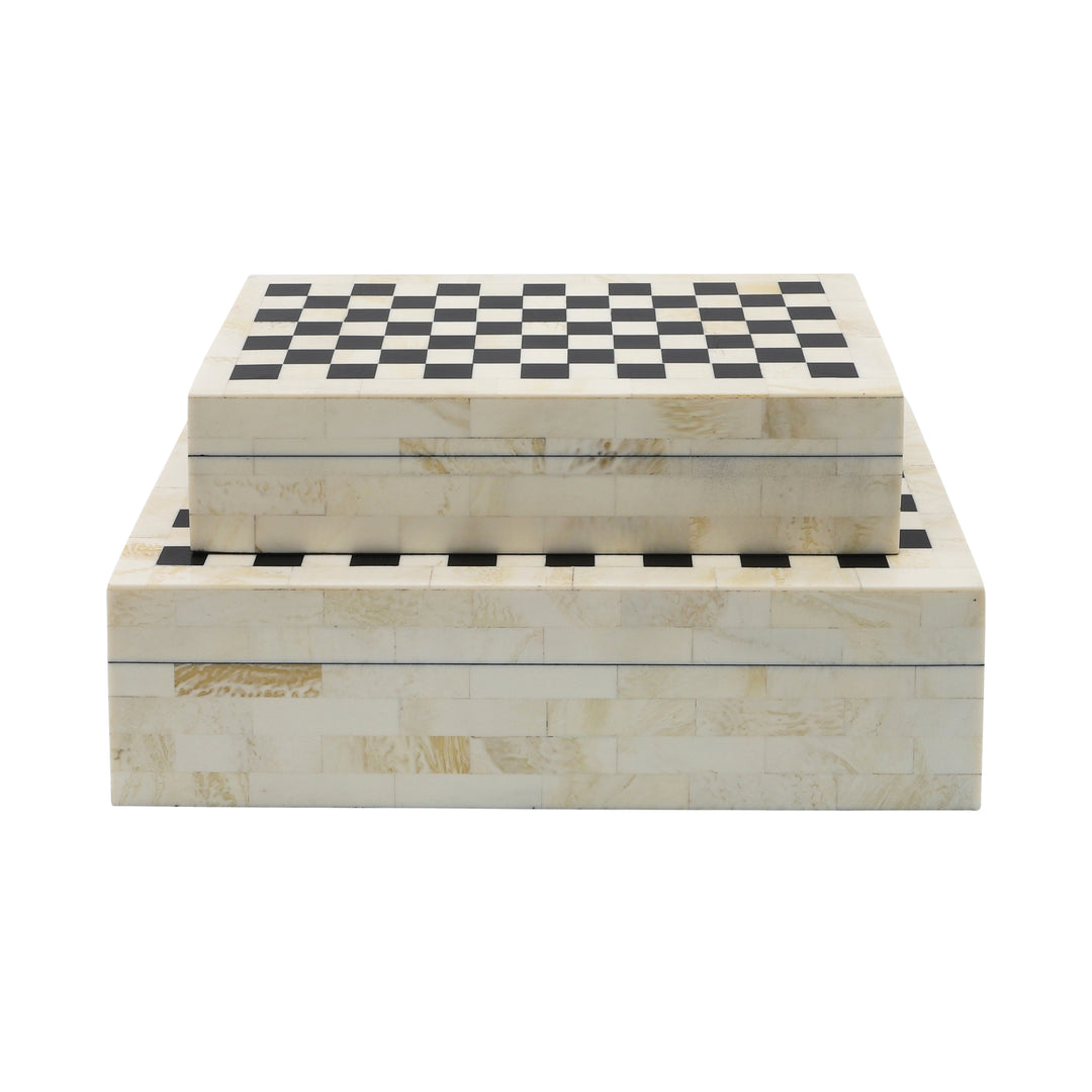RESIN S/2 CHECKERED BOXES, BLACK/WHITE