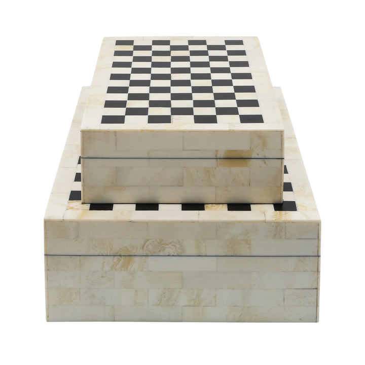 RESIN S/2 CHECKERED BOXES, BLACK/WHITE