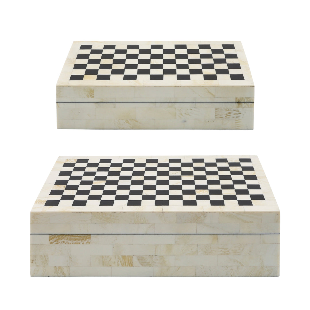 RESIN S/2 CHECKERED BOXES, BLACK/WHITE