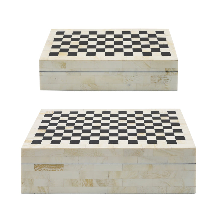 RESIN S/2 CHECKERED BOXES, BLACK/WHITE