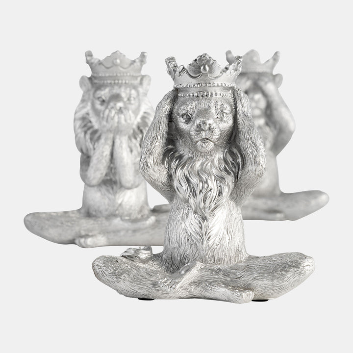 RESIN, 6", YOGA LION SET, SILVER