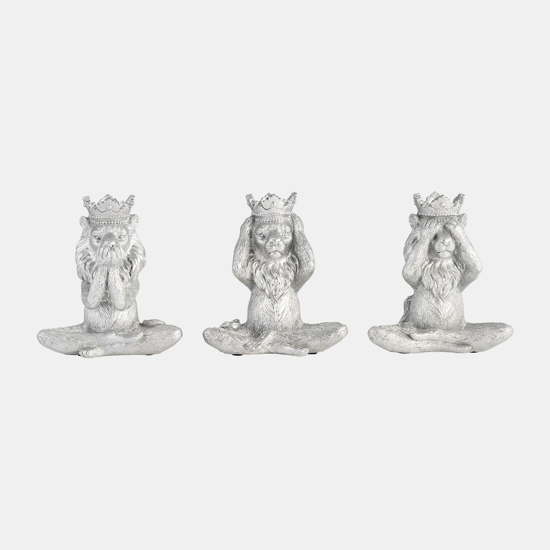 RESIN, 6", YOGA LION SET, SILVER