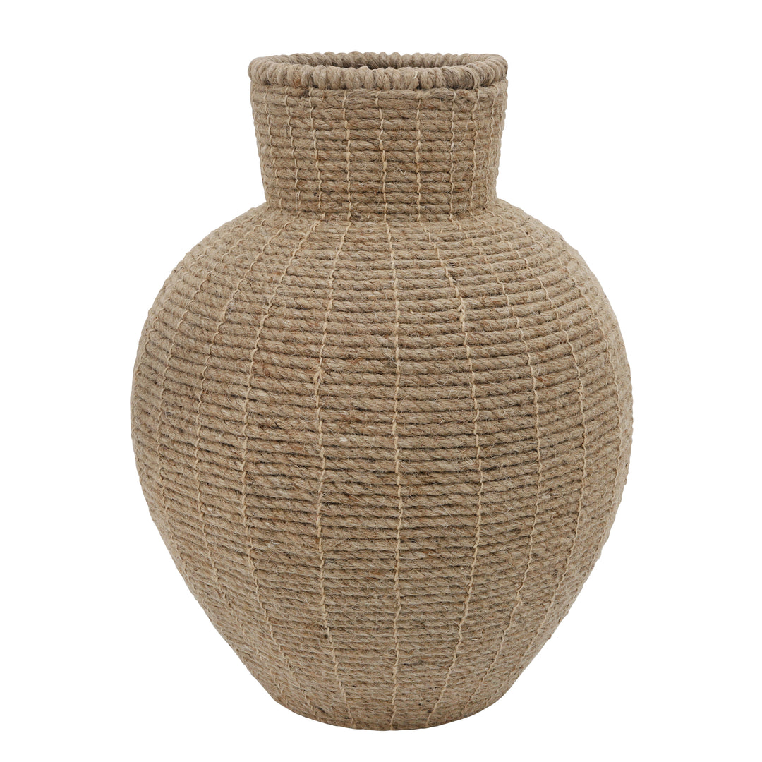 METAL 18" VASE WITH JUTE ROPE, BROWN