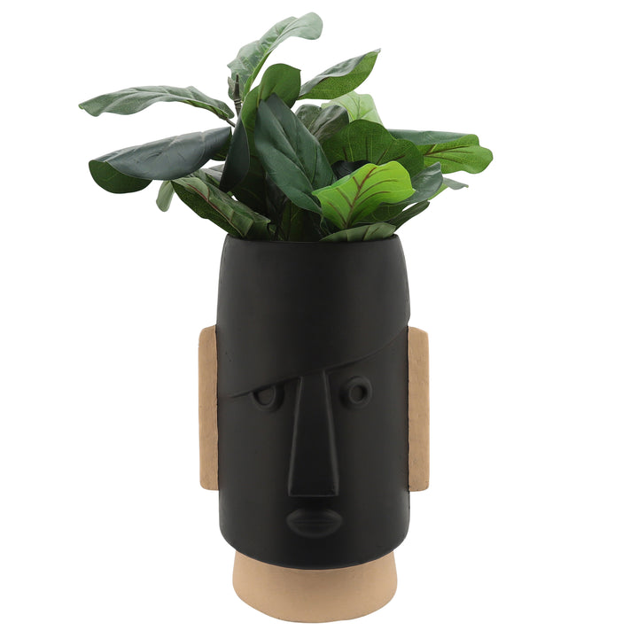 RESIN 10"DIA COMIC FACE PLANTER, BLACK