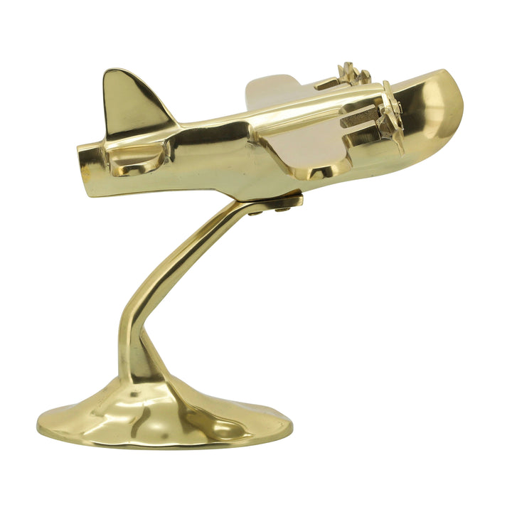 METAL 11" PLANE ON METAL STAND, GOLD