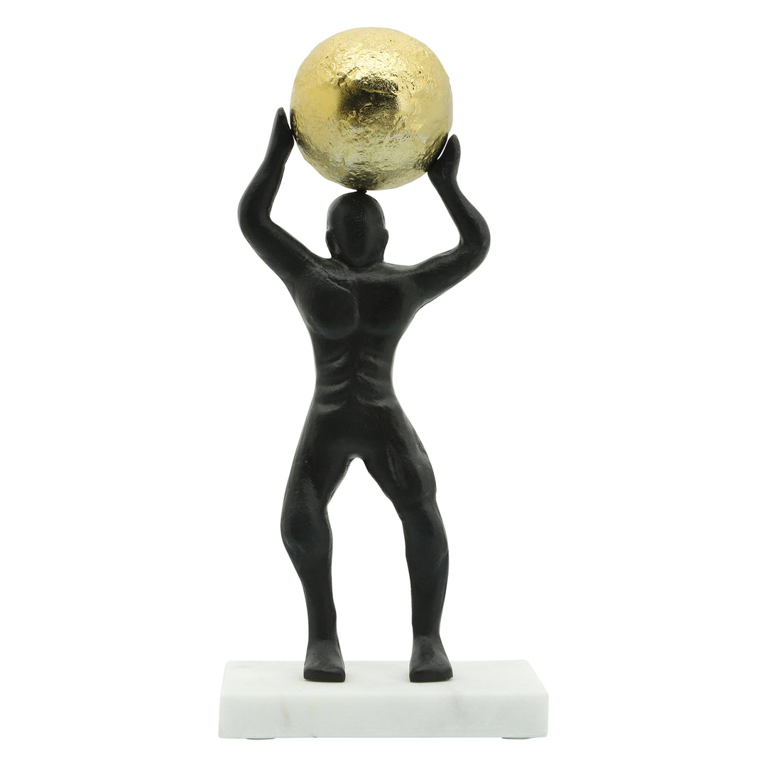 METAL 13"H MAN BALL ON TOP, BLACK/GOLD