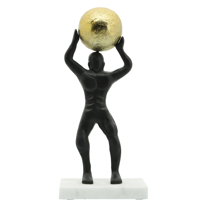 METAL 13"H MAN BALL ON TOP, BLACK/GOLD