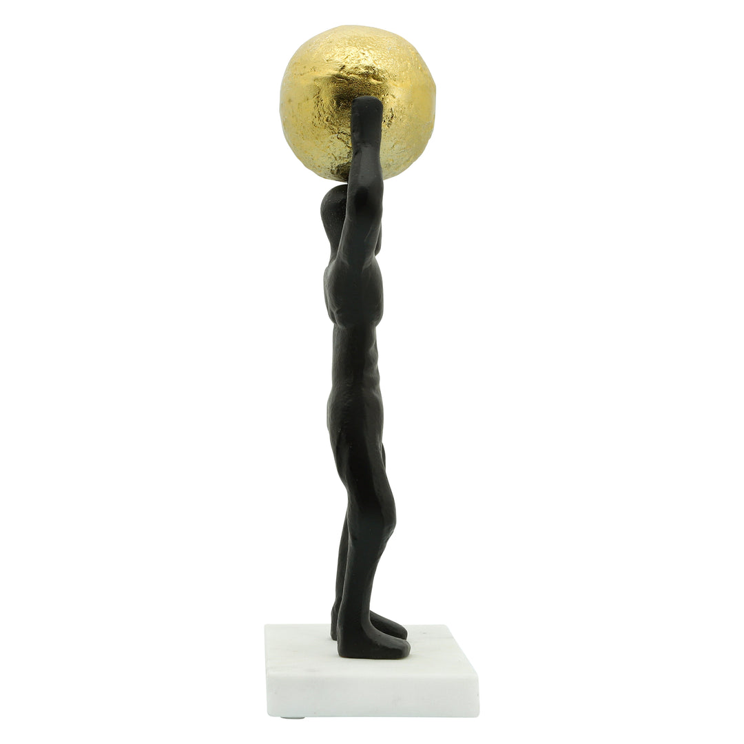 METAL 13"H MAN BALL ON TOP, BLACK/GOLD