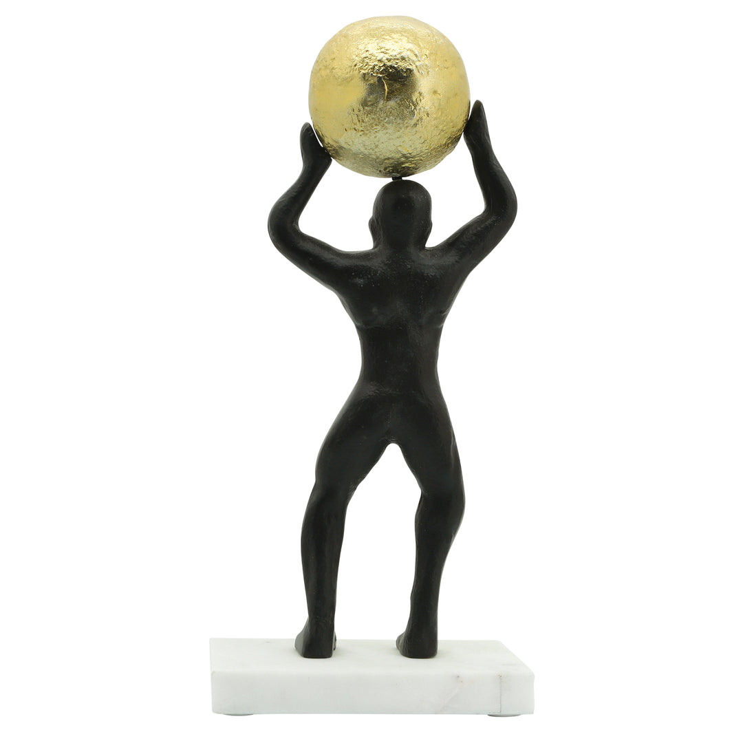 METAL 13"H MAN BALL ON TOP, BLACK/GOLD