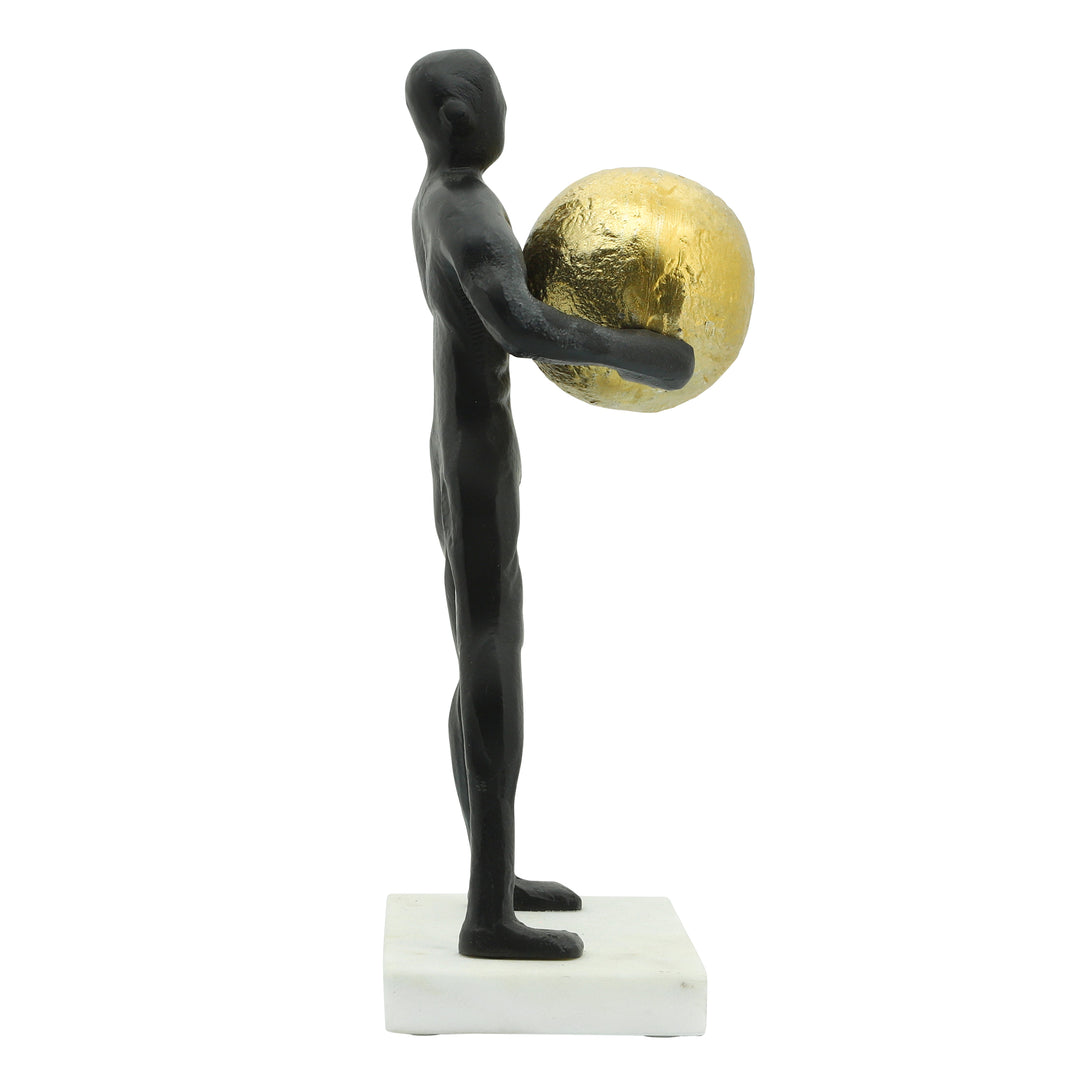 METAL 12"H MAN CARRYING BALL, BLACK/GOLD