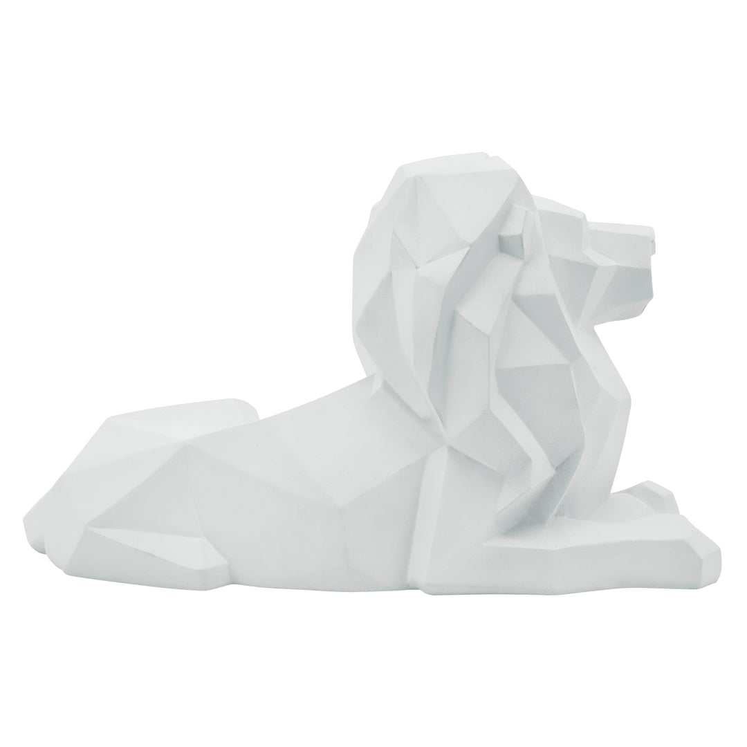 RESIN 13" LAYING LION, WHITE