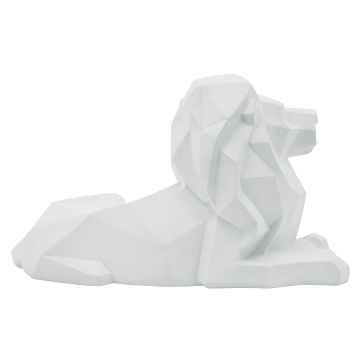 RESIN 13" LAYING LION, WHITE