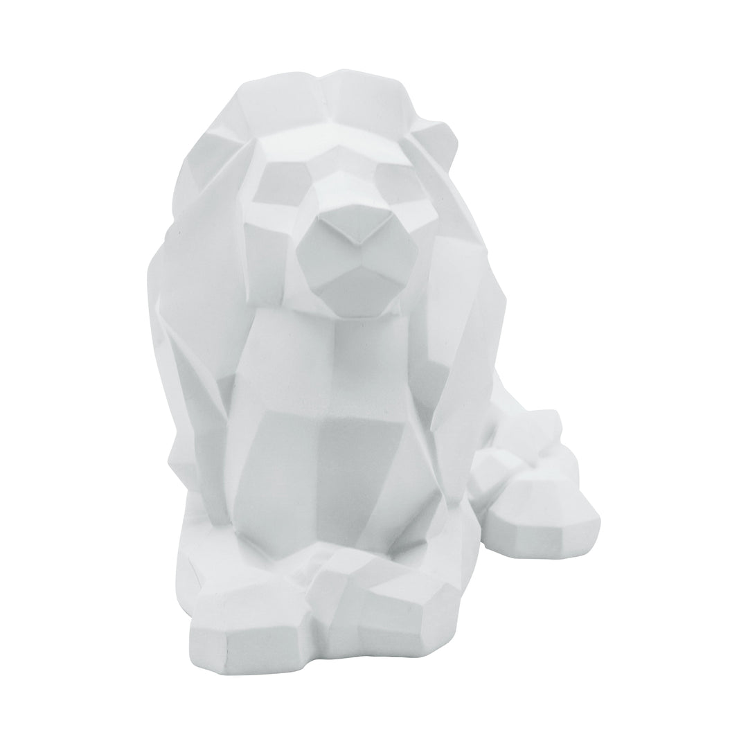 RESIN 13" LAYING LION, WHITE