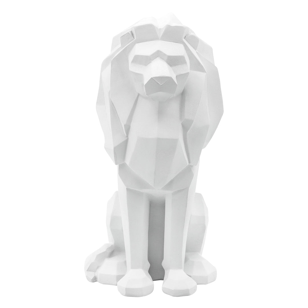 RESIN 11"H SITTING LION, WHITE