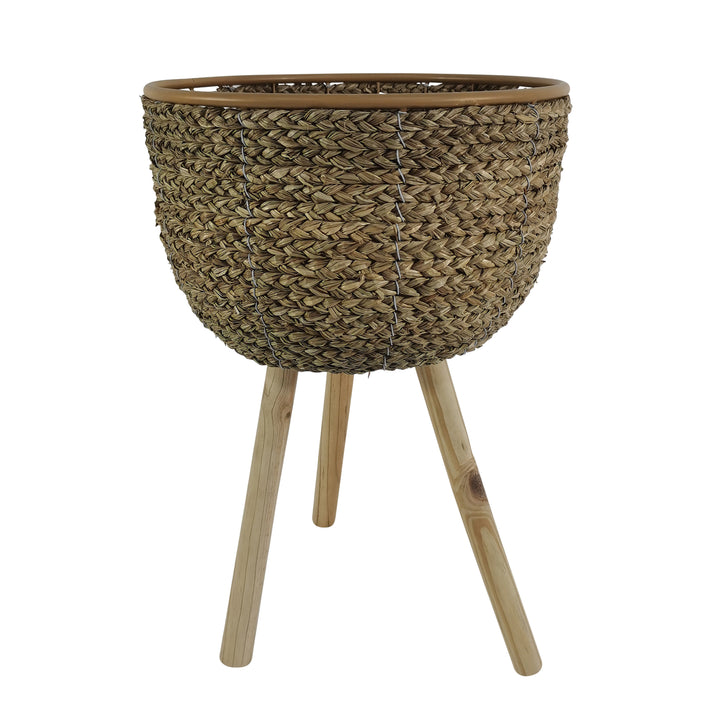 14" Wicker Planter W/ Legs, Natural