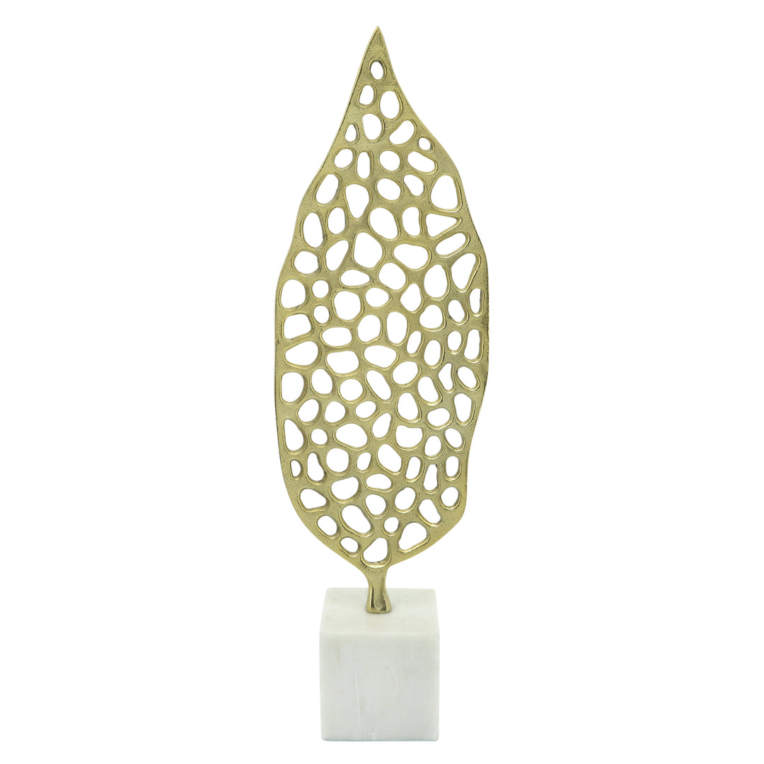 METAL, 24"H CUT-OUT LEAF ON STAND, GOLD