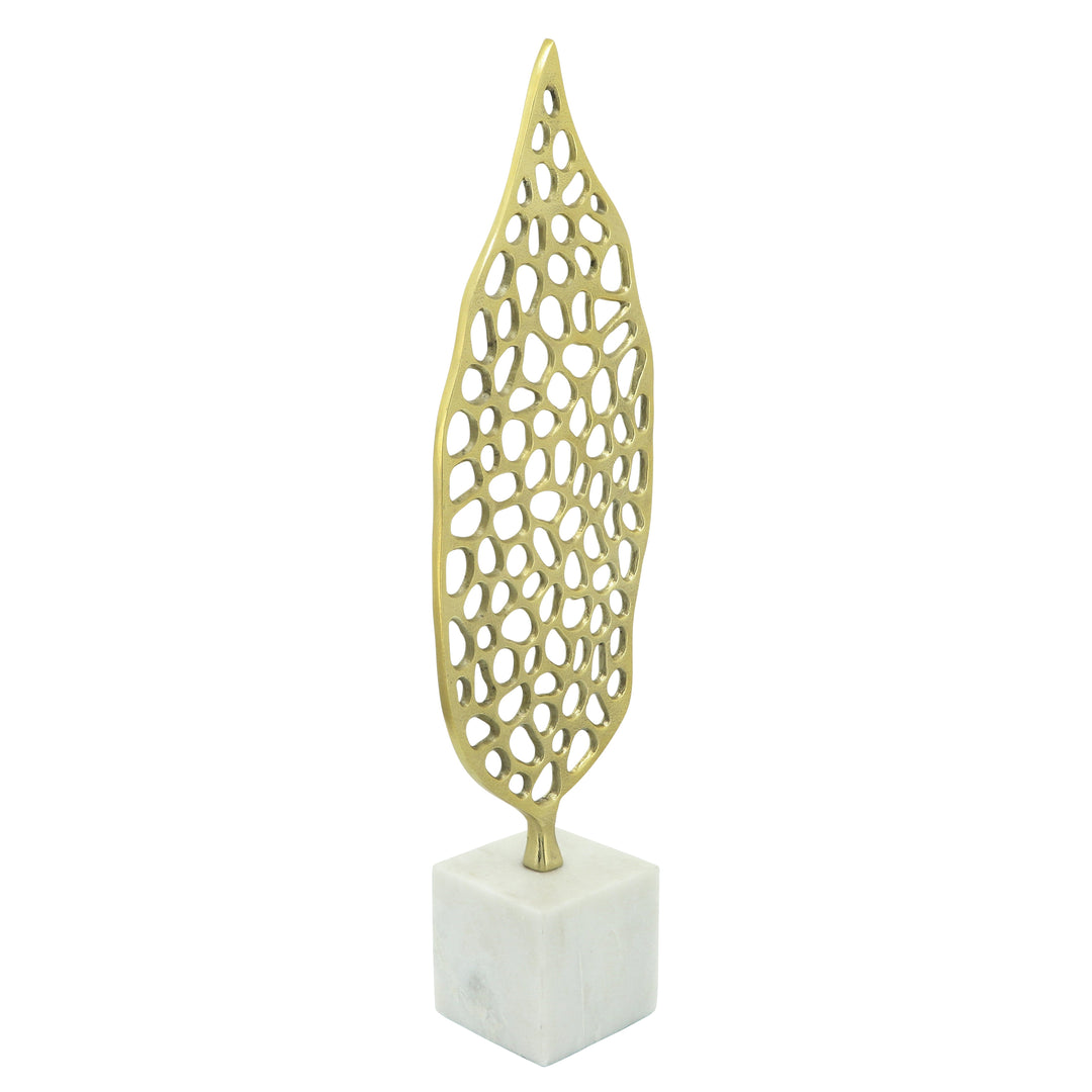 METAL, 24"H CUT-OUT LEAF ON STAND, GOLD