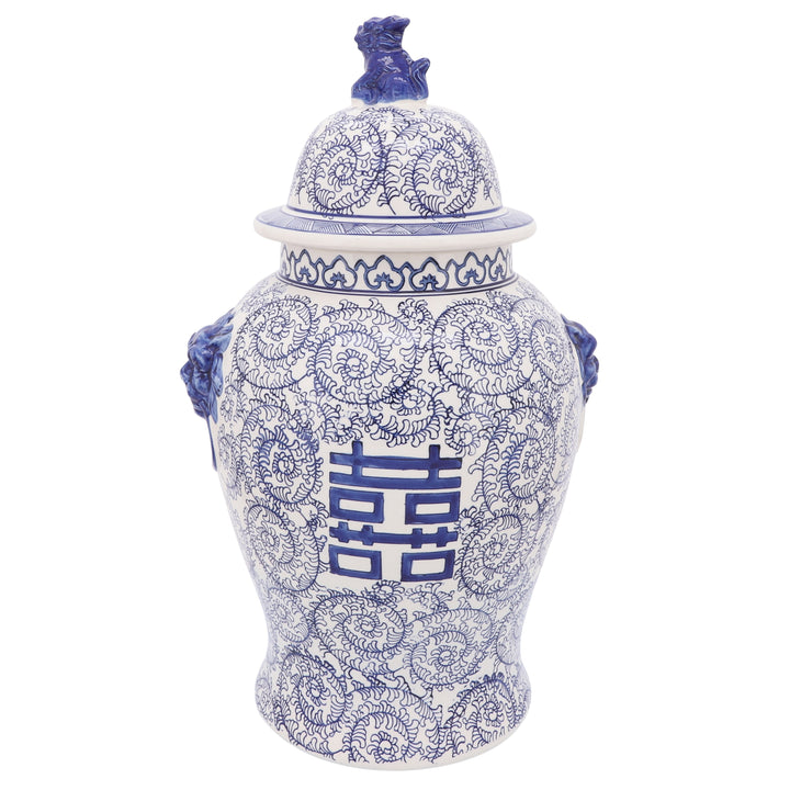 CER, 24"H VINES TEMPLE JAR, BLUE