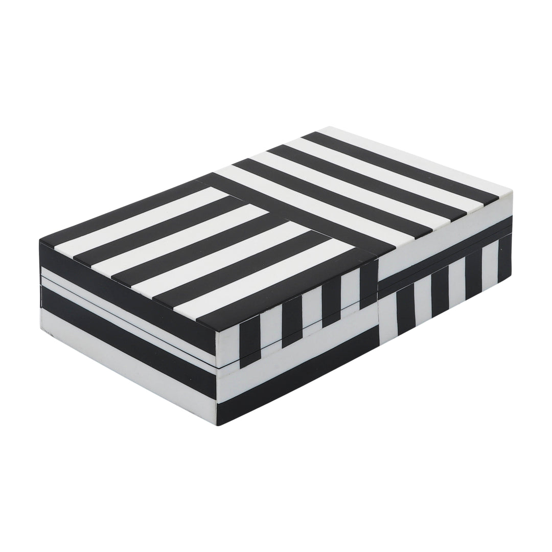 Resin, S/2 10/12" Striped Boxes, Black/White