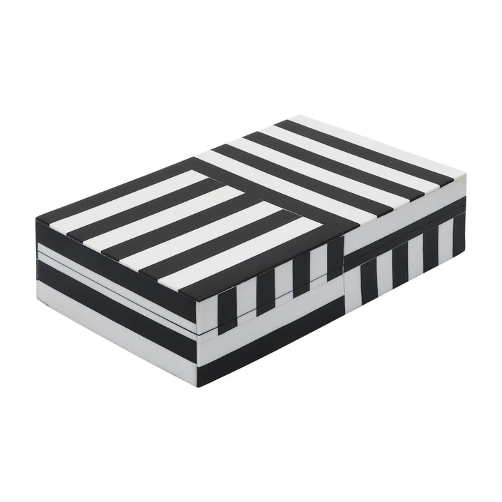 Resin, S/2 10/12" Striped Boxes, Black/White