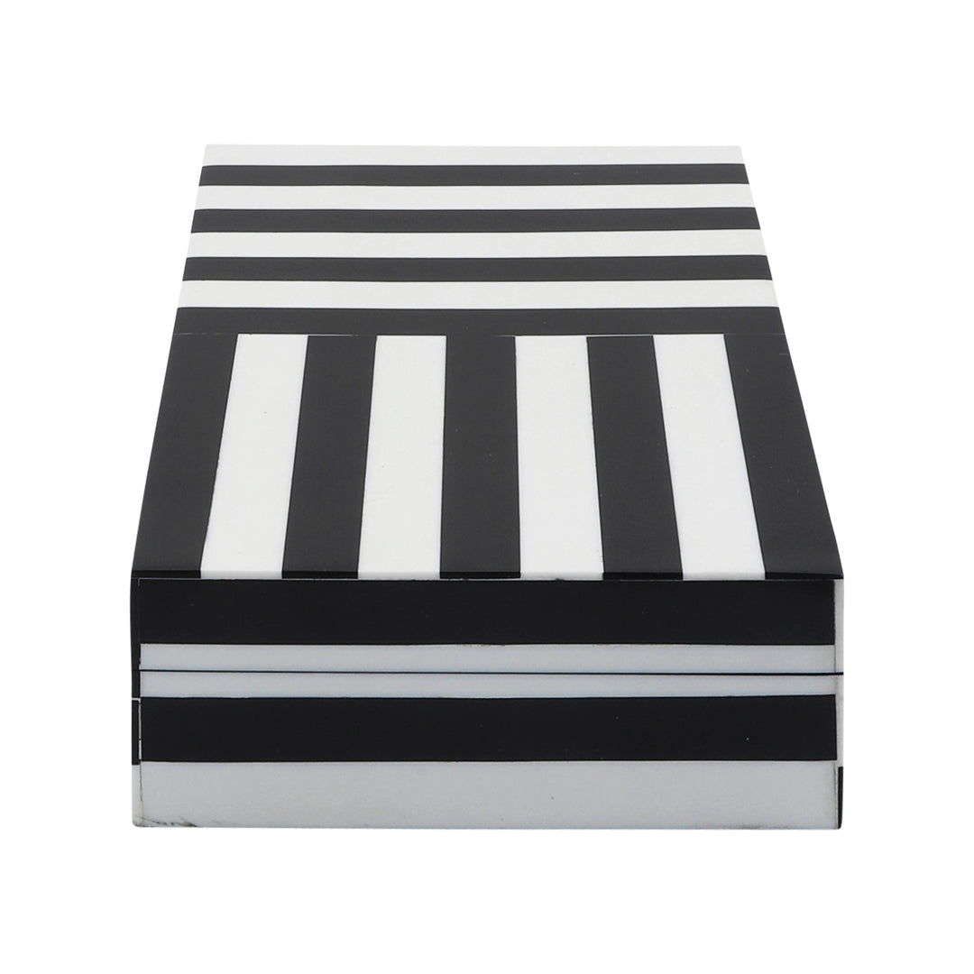 Resin, S/2 10/12" Striped Boxes, Black/White