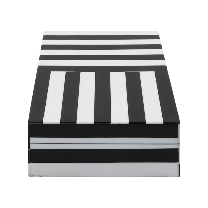 Resin, S/2 10/12" Striped Boxes, Black/White