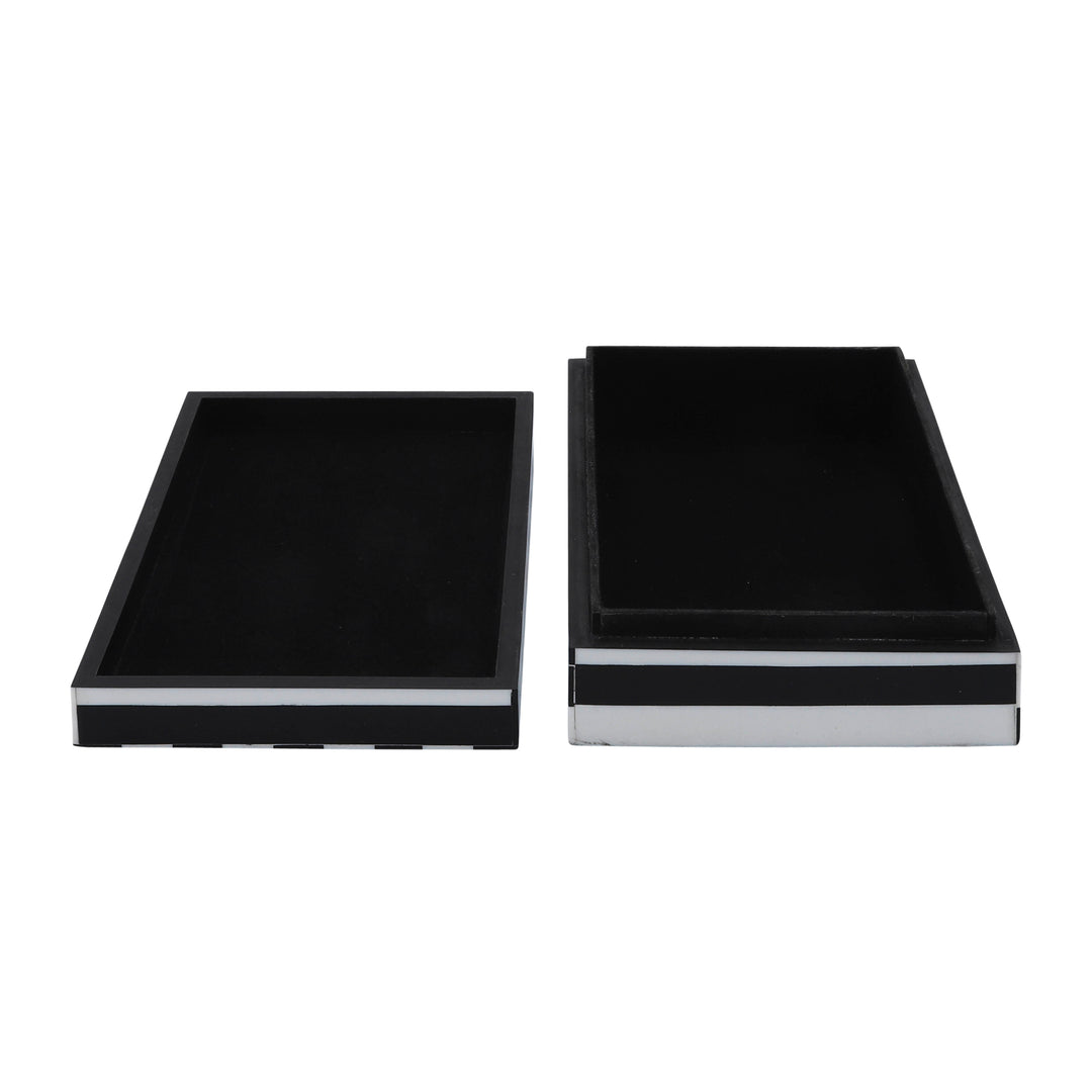 Resin, S/2 10/12" Striped Boxes, Black/White