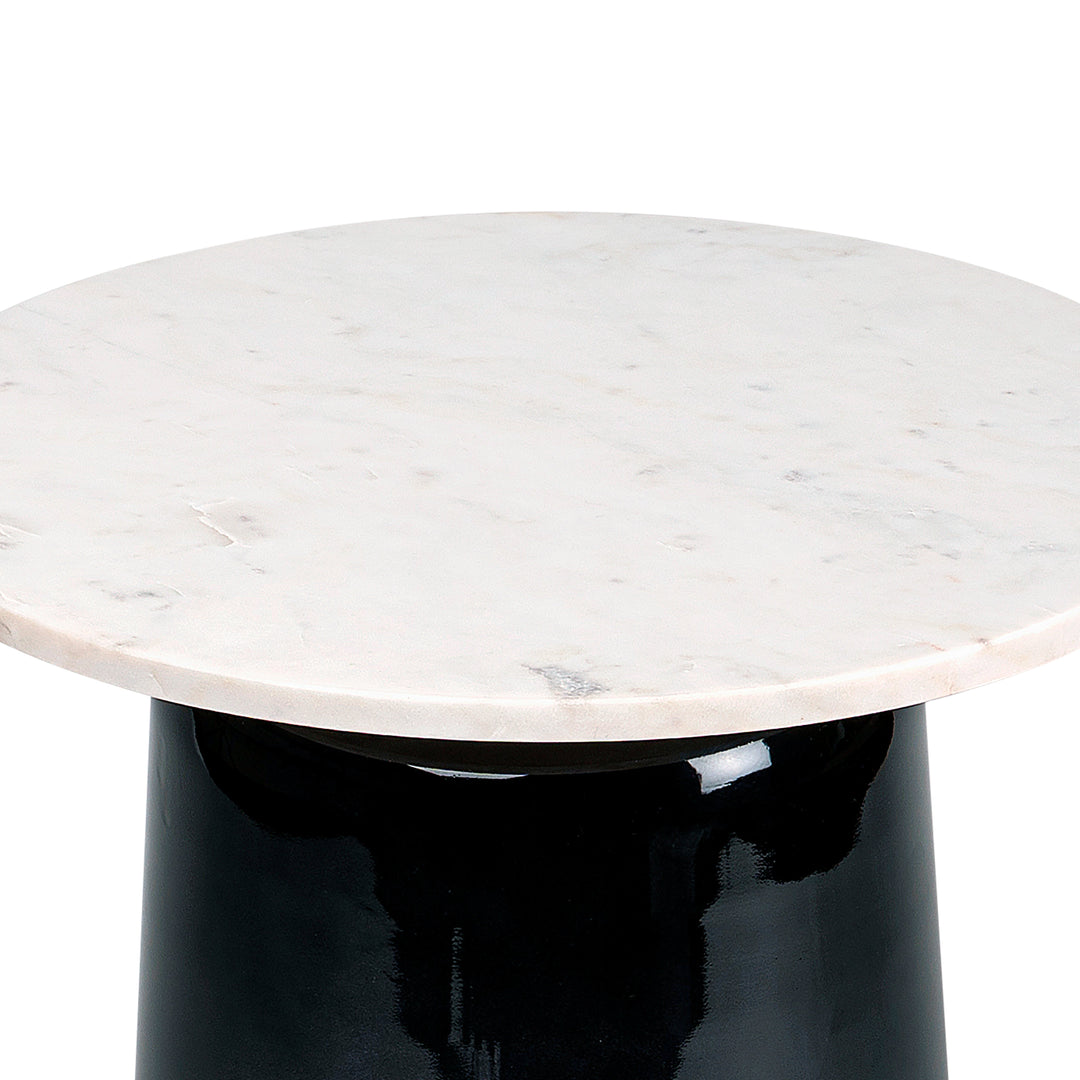 Marble Top, 22"H Side Table Gls Base, Wht/Blck