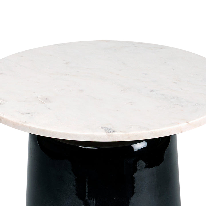 Marble Top, 22"H Side Table Gls Base, Wht/Blck