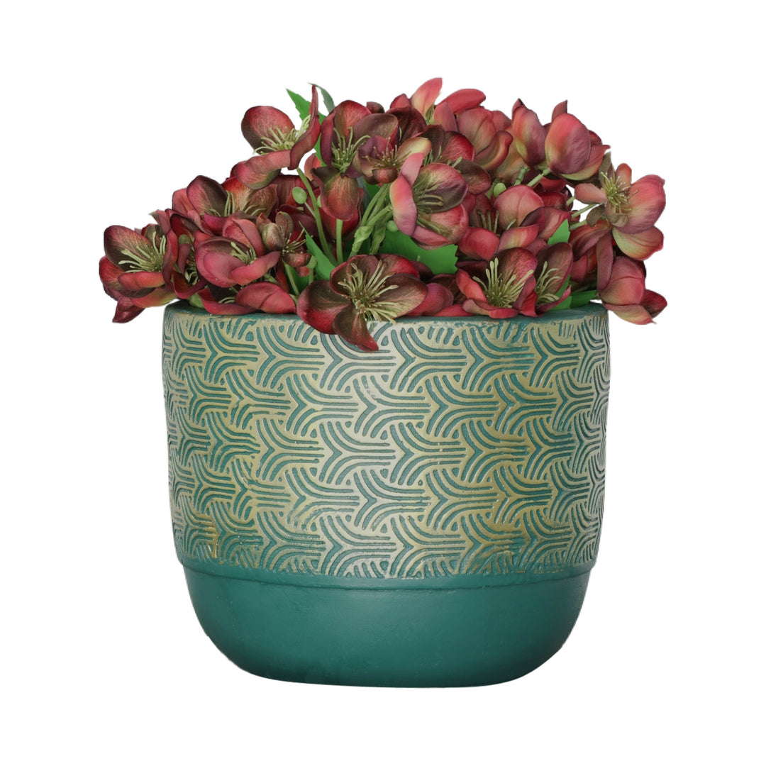 Resin, S/2 10/13"D Swirl Planters, Green/Gold