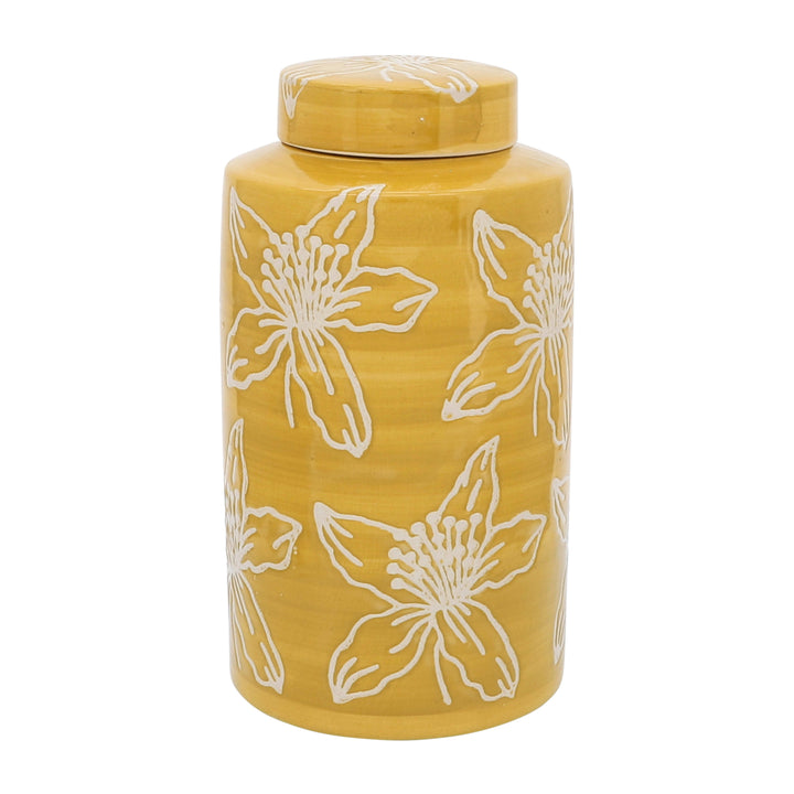 CER, 10"H FLOWER JAR W/ LID, YELLOW