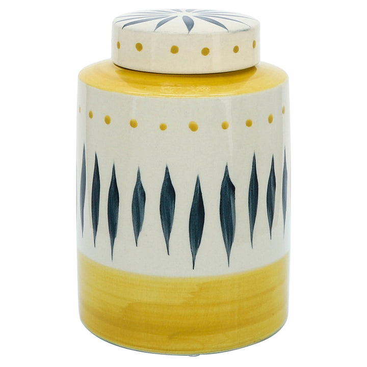 CER, 9"H TRIBAL JAR W/ LID, YELLOW