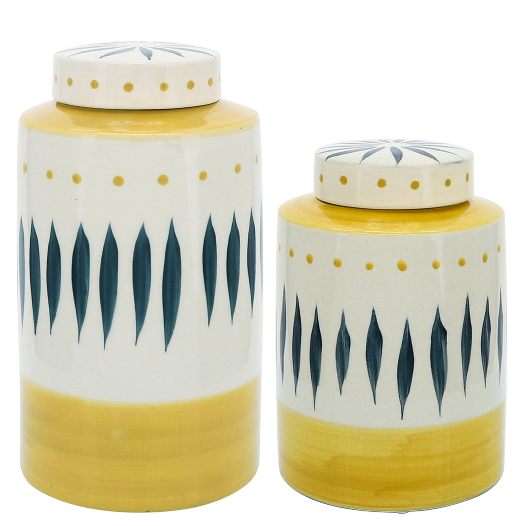 CER, 9"H TRIBAL JAR W/ LID, YELLOW