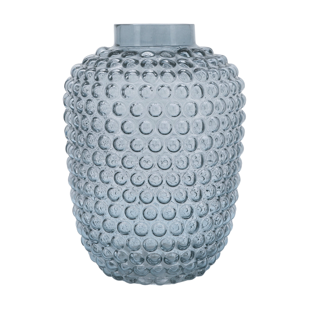 GLASS, 10''H, BUBBLED VASE, GREY