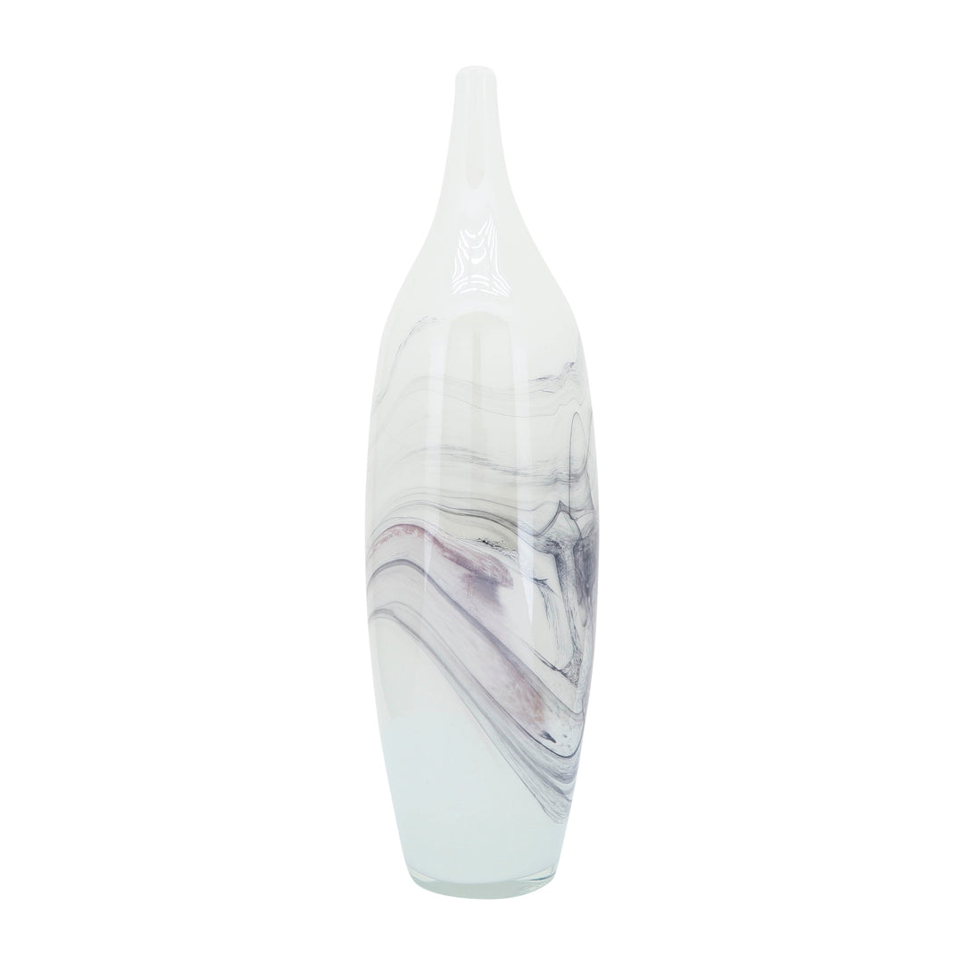 Glass, 18''H, Abstract Vase-White