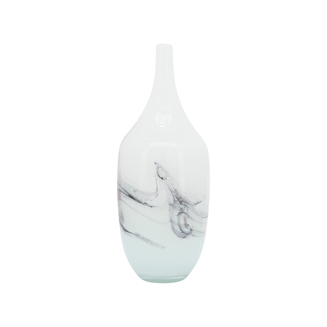 Glass, 14''H, Abstract Vase-White