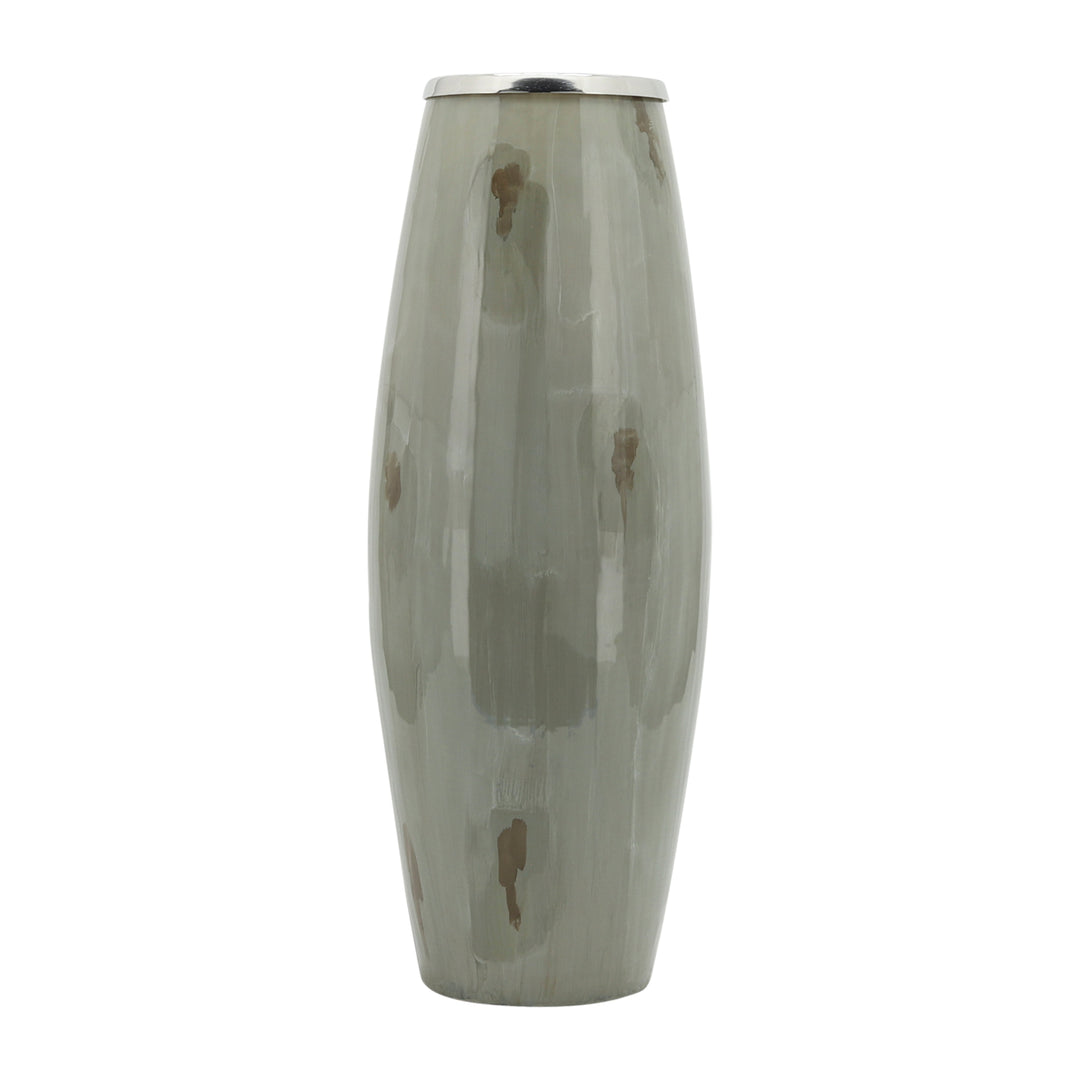 GLASS, 24"H VASE W/ METAL RING, TAUPE