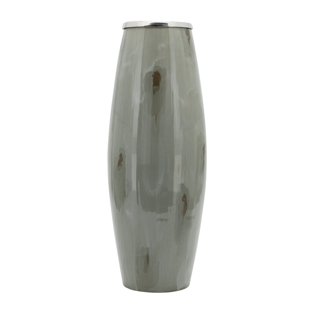 GLASS, 24"H VASE W/ METAL RING, TAUPE