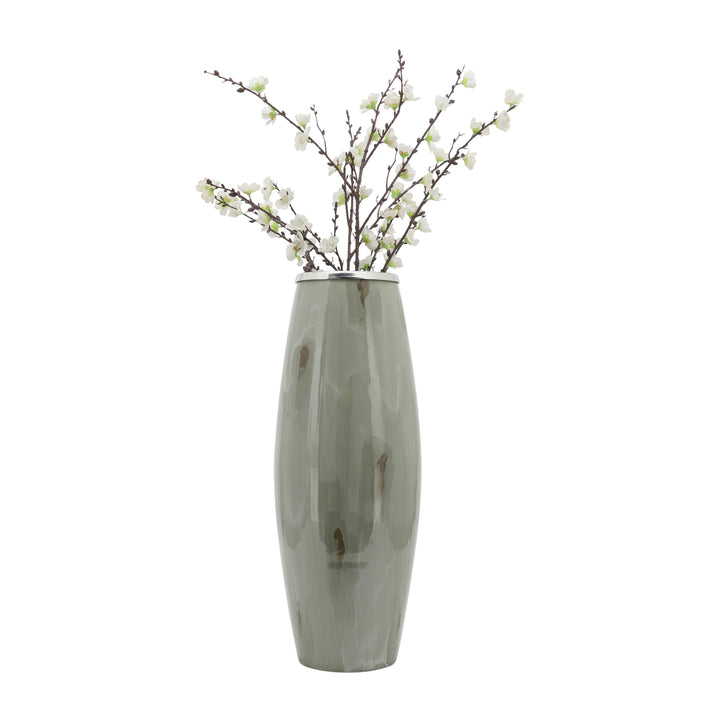 GLASS, 24"H VASE W/ METAL RING, TAUPE